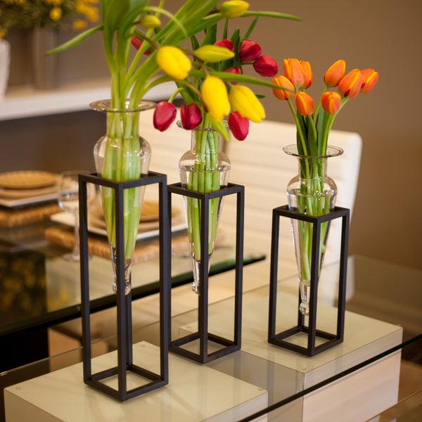 danya b Set of 3 Amphorae Vases on Square Tubing Metal Stands
