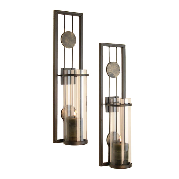 Danya B Set Of Two Contemporary Metal Wall Sconces With Antique Patina Medallions