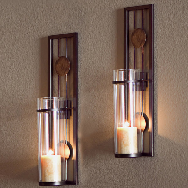 danya b Set of Two Contemporary Metal Wall Sconces With Antique Patina Medallions