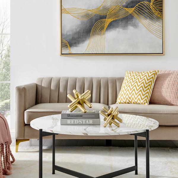 Danya B Small And Medium Abstract Gold Finish Textured Metal Geometric Sculptures - Set Of 2