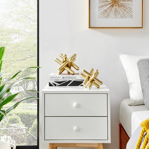 danya b Small and Medium Abstract Gold Finish Textured Metal Geometric Sculptures - Set of 2