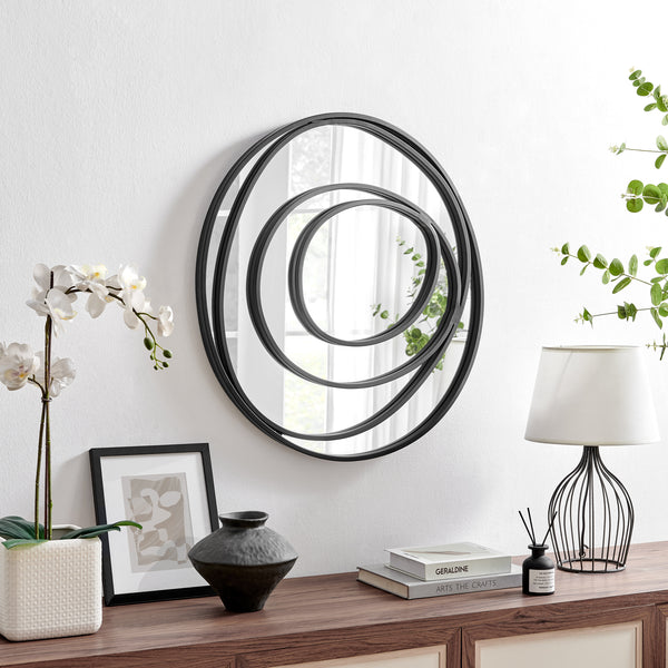 Danya B Sonya 25.5-inch Contemporary Continuous Circles Wall Mirror With Black Iron Accents