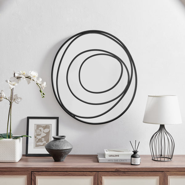 danya b Sonya 25.5-inch Contemporary Continuous Circles Wall Mirror with Black Iron Accents