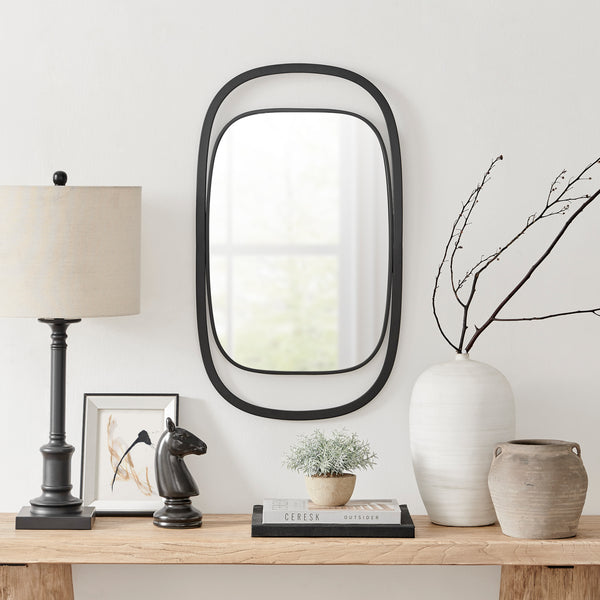 danya b Sonya 29.6-inch Contemporary Rectangular Wall Mirror with Black Iron Frame