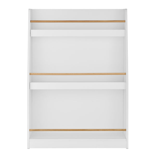 Danya B Steiner White 3-Tier Kids Book Or Magazine Storage Freestanding Bookcase With Contrasting Wood-Toned Rods
