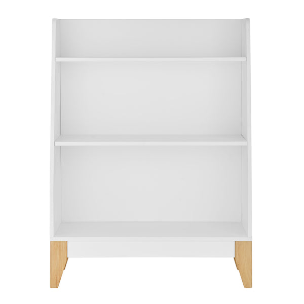 Danya B Steiner White 3-Tier Kids Book Or Toy Figure Display Unit Freestanding Bookshelf With Contrasting Wood-Toned Legs