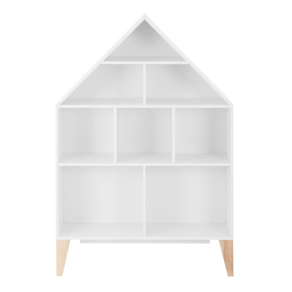 danya B Steiner White Dollhouse 8-Compartment Kids Book Or Toy Figure Display Unit Freestanding Bookshelf With Beech Legs