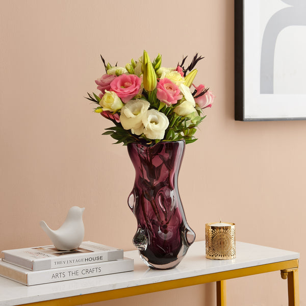 danya b Sylvan Nodular Avant-Garde Sculpted Glass Grape Burgundy Purple Tabletop Vase