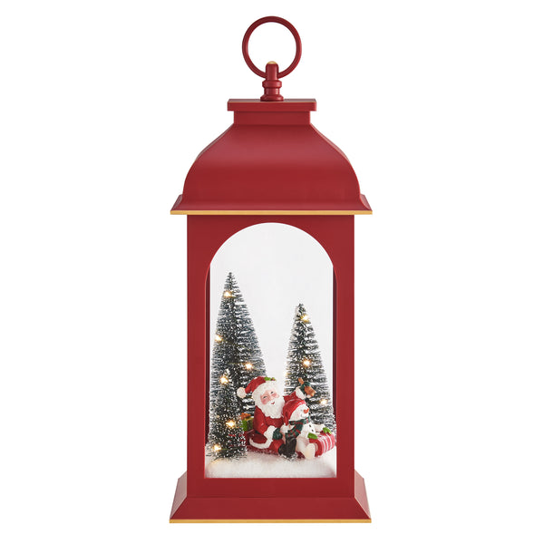 Danya B Tabletop Red Christmas Santa Winter Scene Diorama Lighted Lantern Decoration