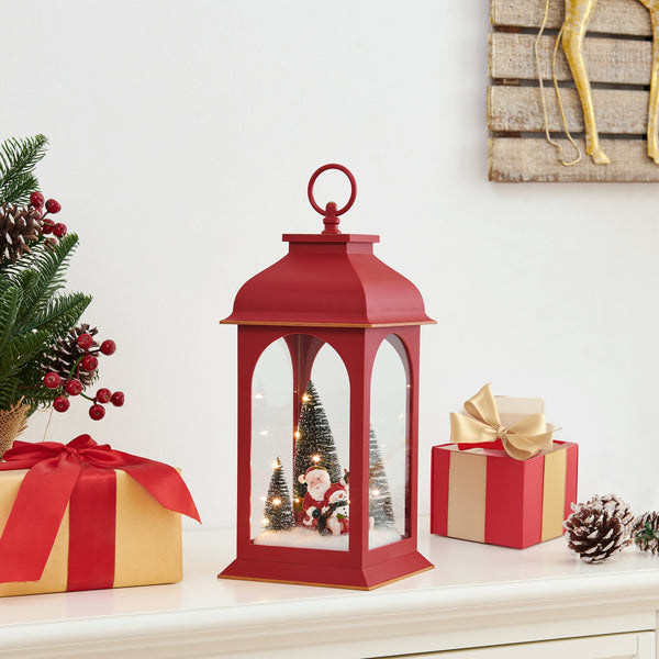 Danya B Tabletop Red Christmas Santa Winter Scene Diorama Lighted Lantern Decoration