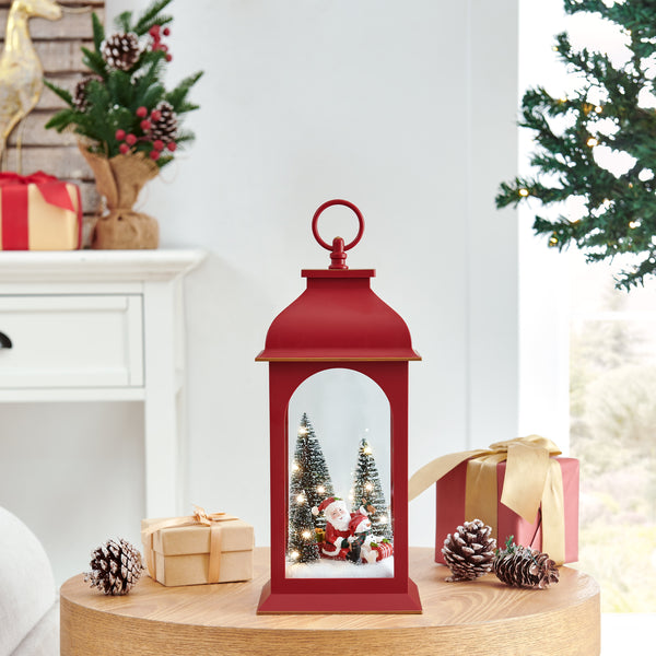 danya b Tabletop Red Christmas Santa Winter Scene Diorama Lighted Lantern Decoration