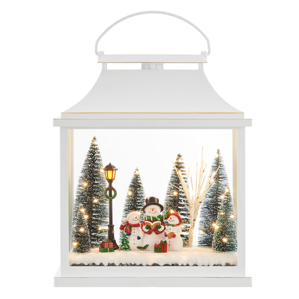 Danya B Tabletop White Christmas Holiday Winter Scene Diorama Lighted Lantern Decoration - Rectangle