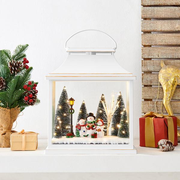 Danya B Tabletop White Christmas Holiday Winter Scene Diorama Lighted Lantern Decoration - Rectangle