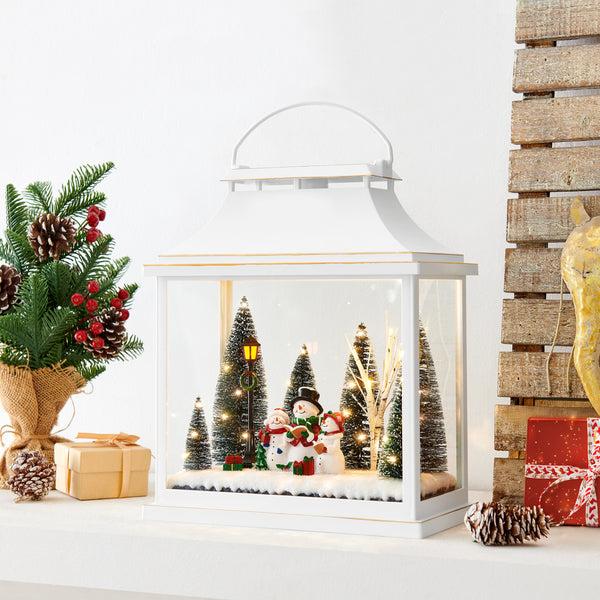 Danya B Tabletop White Christmas Holiday Winter Scene Diorama Lighted Lantern Decoration - Rectangle