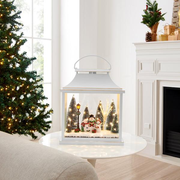 danya b Tabletop White Christmas Holiday Winter Scene Diorama Lighted Lantern Decoration - Rectangle