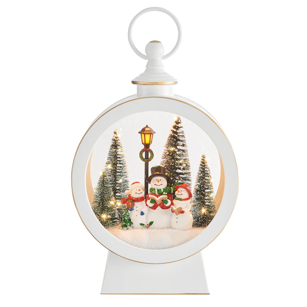 Danya B Tabletop White Christmas Holiday Winter Snowman Scene Diorama Lighted Lantern Decoration - Oval