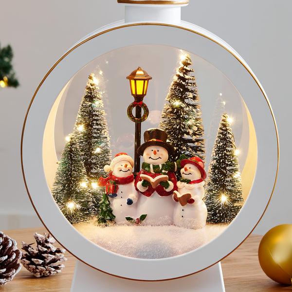 Danya B Tabletop White Christmas Holiday Winter Snowman Scene Diorama Lighted Lantern Decoration - Oval