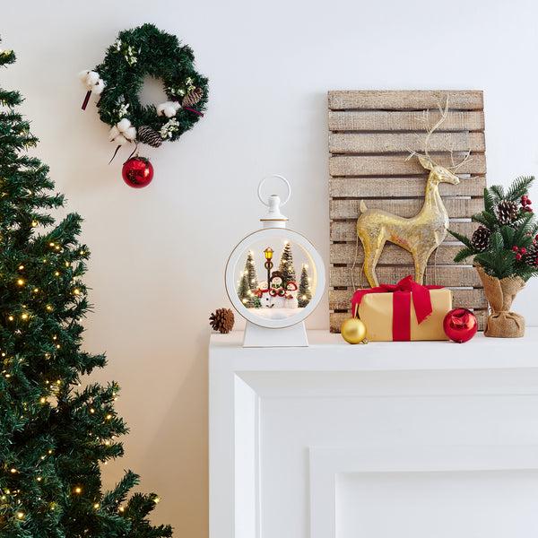Danya B Tabletop White Christmas Holiday Winter Snowman Scene Diorama Lighted Lantern Decoration - Oval