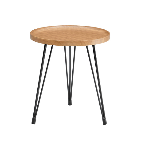 Danya B Tadao Raised Lip Edge Side Table With Modern Black Metal Hairpin Legs - Round
