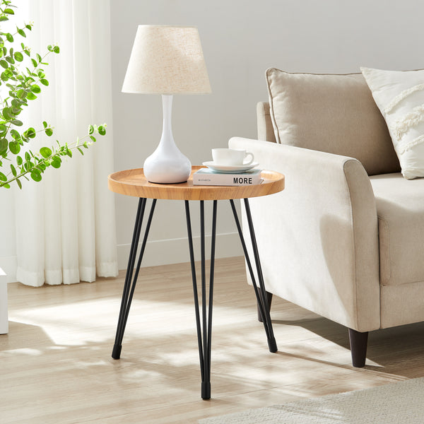 Danya B Tadao Raised Lip Edge Side Table With Modern Black Metal Hairpin Legs - Round