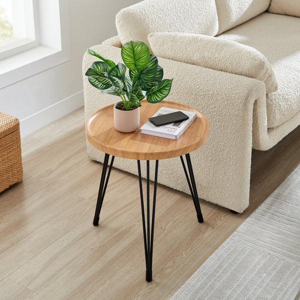Danya B Tadao Raised Lip Edge Side Table With Modern Black Metal Hairpin Legs - Round