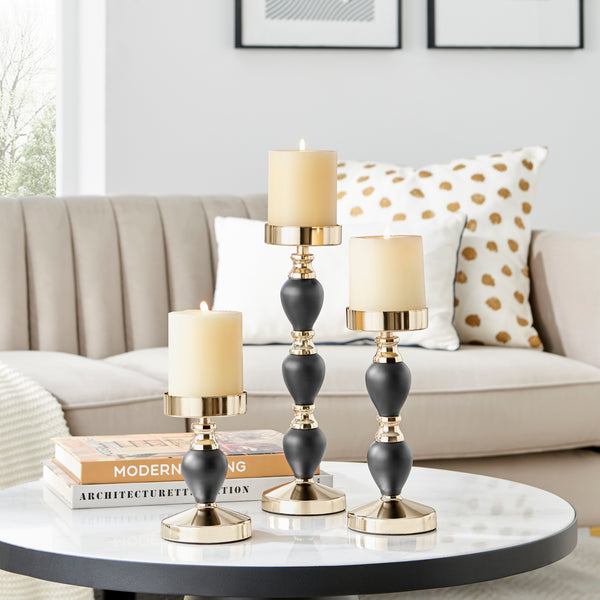 Danya B Talia Black And Gold Candlestick Taper Candle Holders - Set Of 3