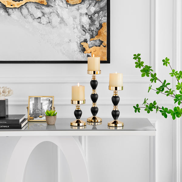Danya B Talia Black And Gold Candlestick Taper Candle Holders - Set Of 3