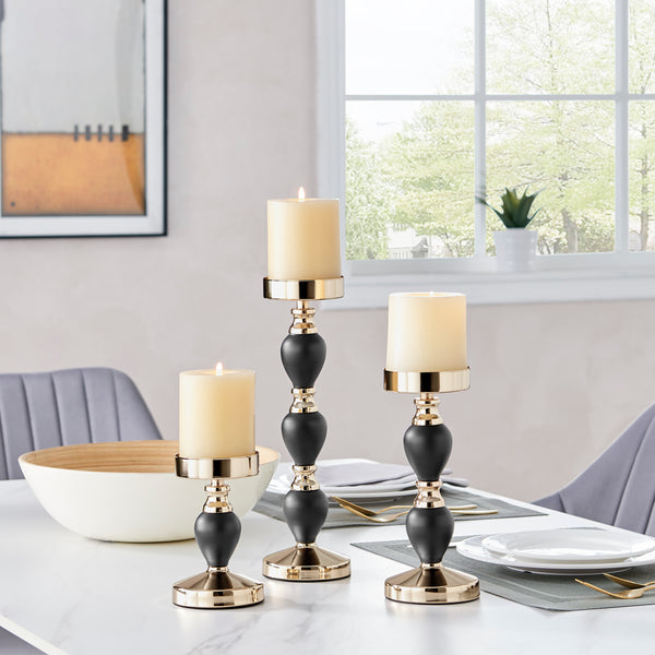 danya b Talia Black and Gold Candlestick Taper Candle Holders - Set of 3