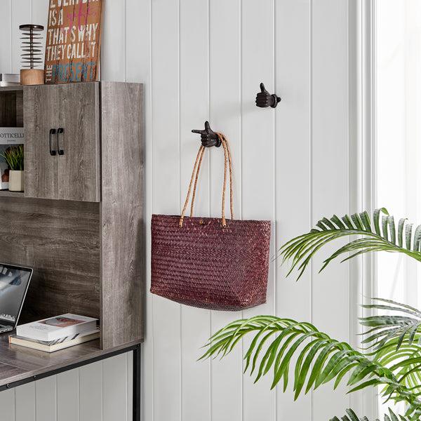 Danya B "Thumbs Up & Pointing Finger" Dark Brown Cast Iron Wall Mount Hook Set (Set Of 2)