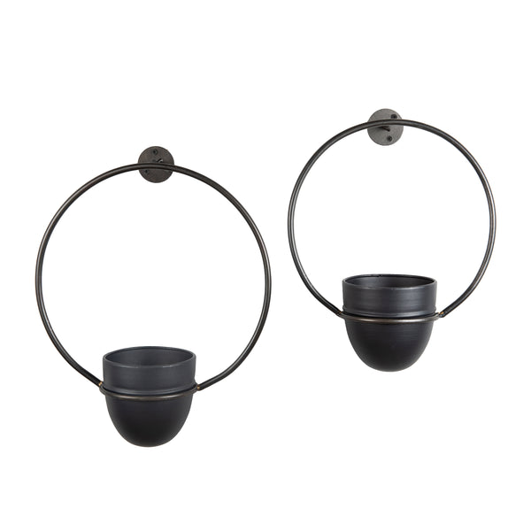 Danya B Urban Green 2-Piece Black Metal Hanging Planter Set