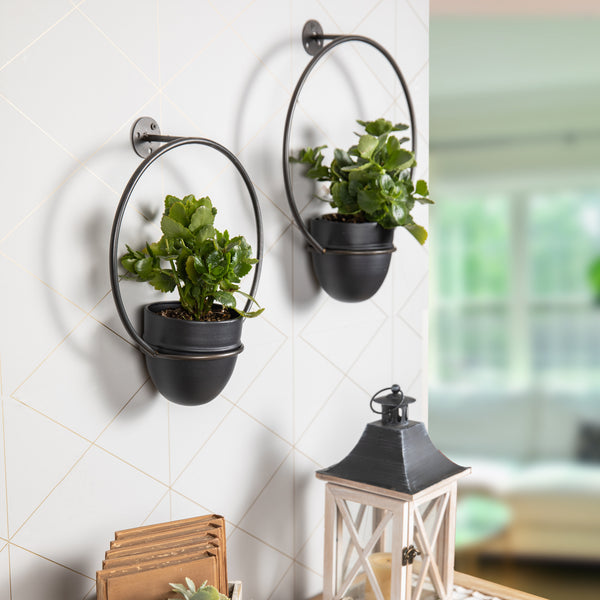 Danya B Urban Green 2-Piece Black Metal Hanging Planter Set