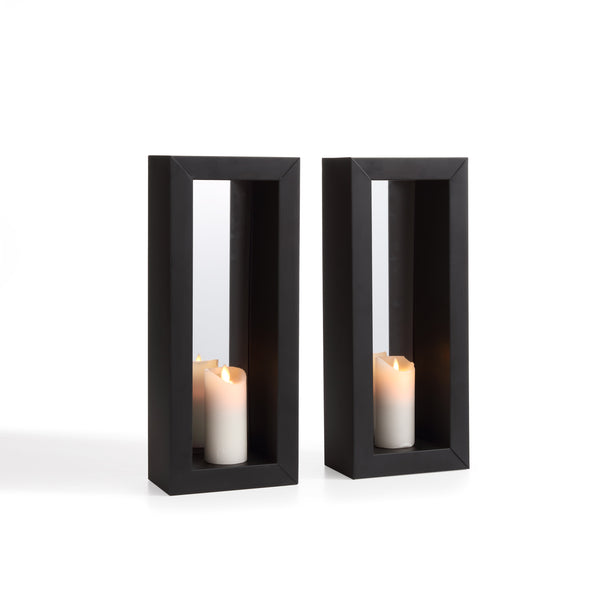 Danya B Vertical Mirror Pillar Candle Wall Sconces With Metal Frame (Set Of 2)