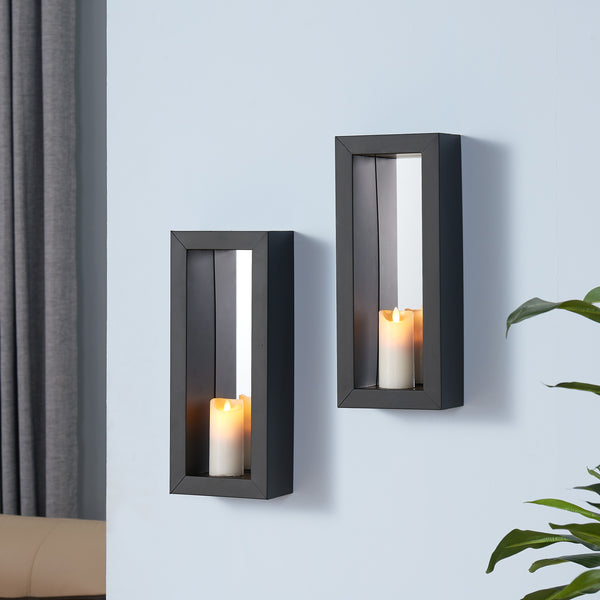 danya b Vertical Mirror Pillar Candle Wall Sconces with Metal Frame (Set of 2)