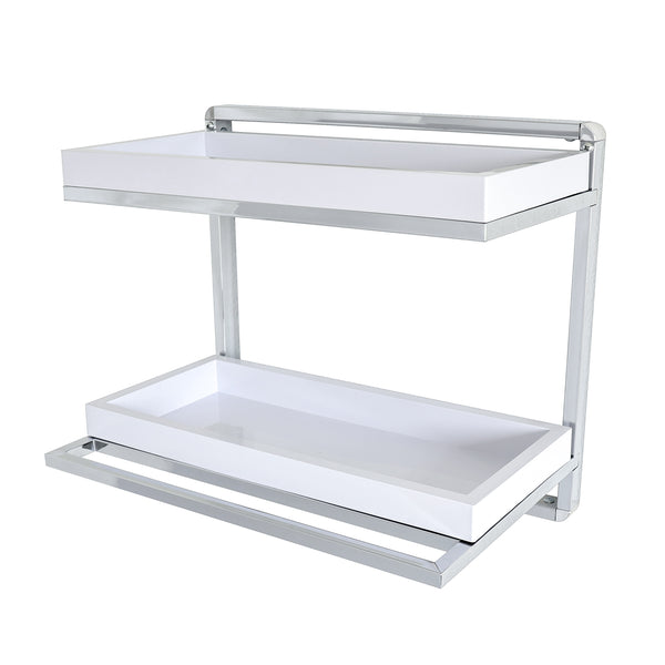 Danya B Wall Mount 2-Tier Chrome Shelving Unit With Towel Rack And 2 White Removable Trays