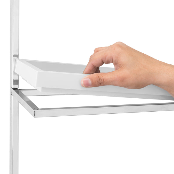 Danya B Wall Mount 3-Tier White And Chrome Bathroom Shelf With Towel Bar And Removable Trays