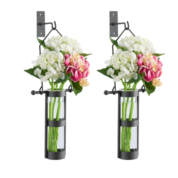 Danya B Wall Mount Hanging Glass Cylinder Vase Set With Metal Cradle And Hook