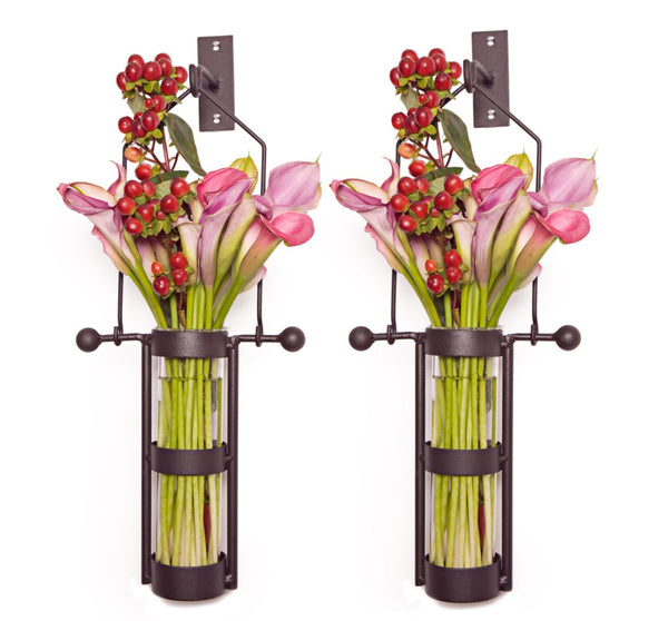 Danya B Wall Mount Hanging Glass Cylinder Vase Set With Metal Cradle And Hook