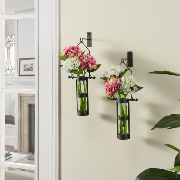 danya b Wall Mount Hanging Glass Cylinder Vase Set with Metal Cradle and Hook