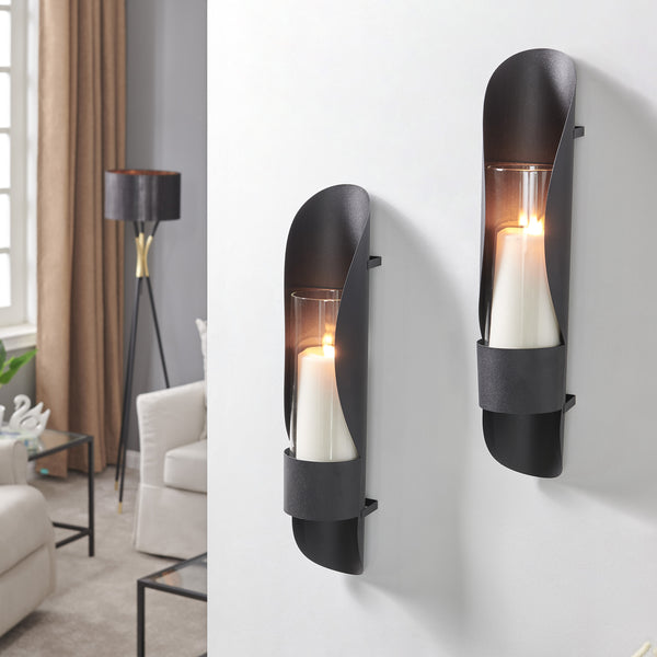 danya b Wall Mount Hugging Metal Candle Sconces with Glass Inserts - (Set of 2) - Black