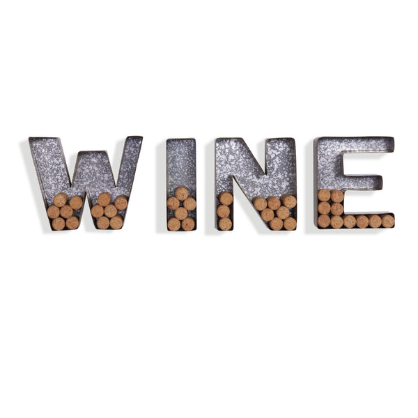 Danya B Wall Mount "WINE" Letter Set Cork Holder - Galvanized Sheet Metal