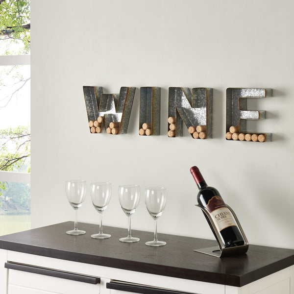danya b Wall Mount "WINE" Letter Set Cork Holder - Galvanized Sheet Metal