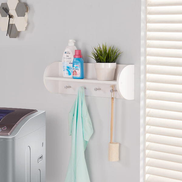 Danya B White Utility Shelf With Four Large Stainless Steel Hooks