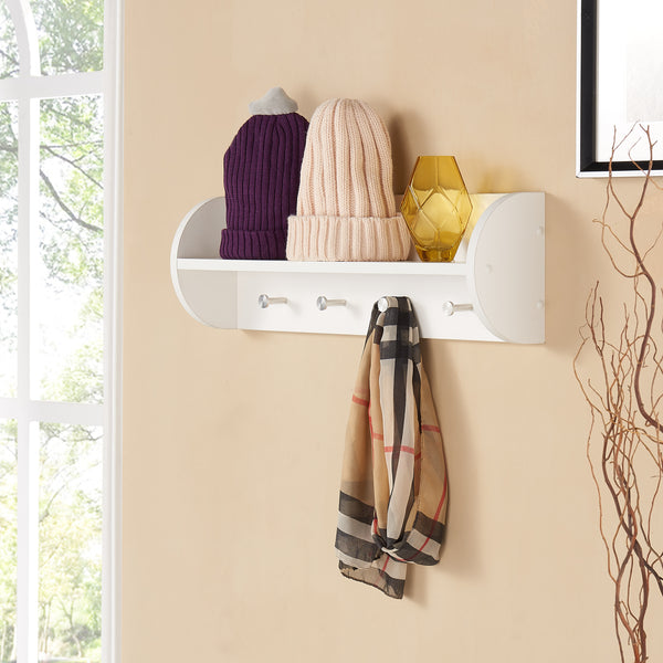 danya b White Utility Shelf with Four Large Stainless Steel Hooks