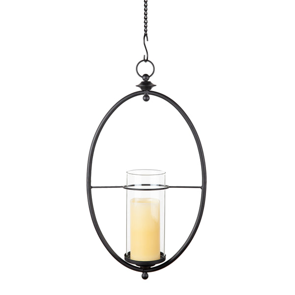 Danya B Wrought Iron And Glass Oval Hanging Hurricane Wall Sconce