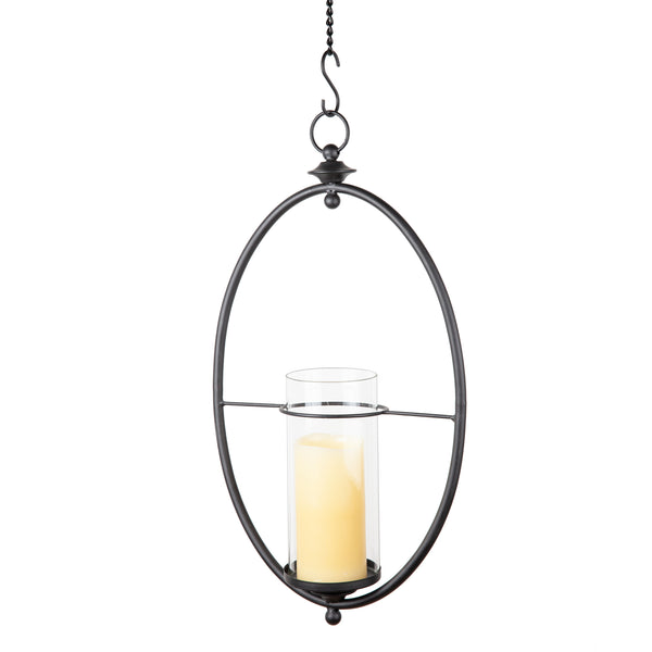 Danya B Wrought Iron And Glass Oval Hanging Hurricane Wall Sconce