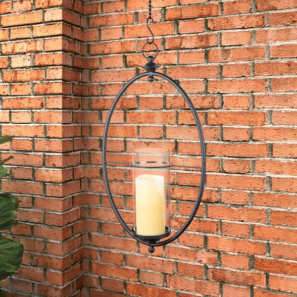 danya b Wrought Iron and Glass Oval Hanging Hurricane Wall Sconce