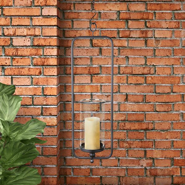 danya b Wrought Iron and Glass Rectangular Hanging Hurricane Wall Sconce