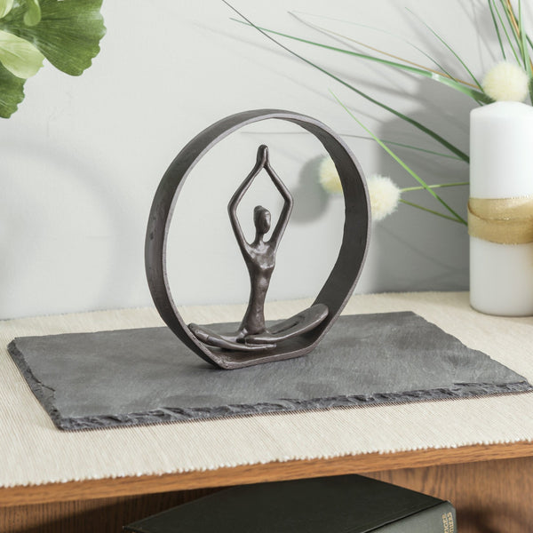 Danya B Yoga Easy Pose With Namaste Spiritual Prayer Hands Encircled Iron Sculpture