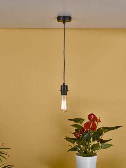 Där Lighting 1 Light Matt Black E27 Suspension With Black Cable