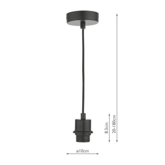 Där Lighting 1 Light Matt Black E27 Suspension With Black Cable